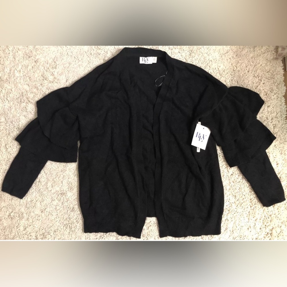 REV REVELATION black long sleeve layered stretchy cardigan sweater Small S 4 6
